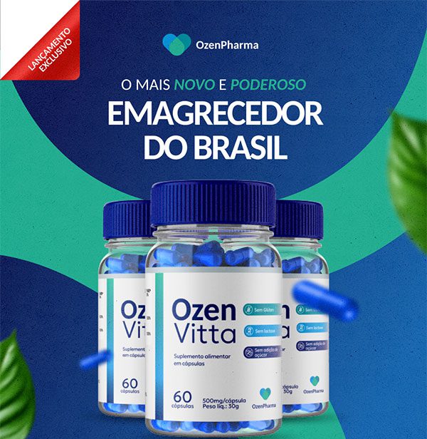 Caixas do produto ozenvitta abaixo do título "o mais novo e poderoso emagrecedor do brasil"