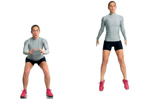Uma pessoa fazendo exercício funcional agachamento com salto