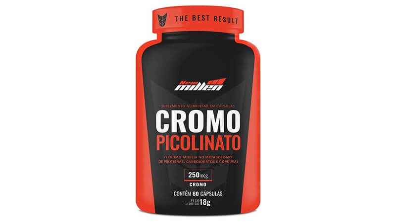imagem com a embalagem do picolinato de cromo da marca new millen, um suplemento para emagrecer