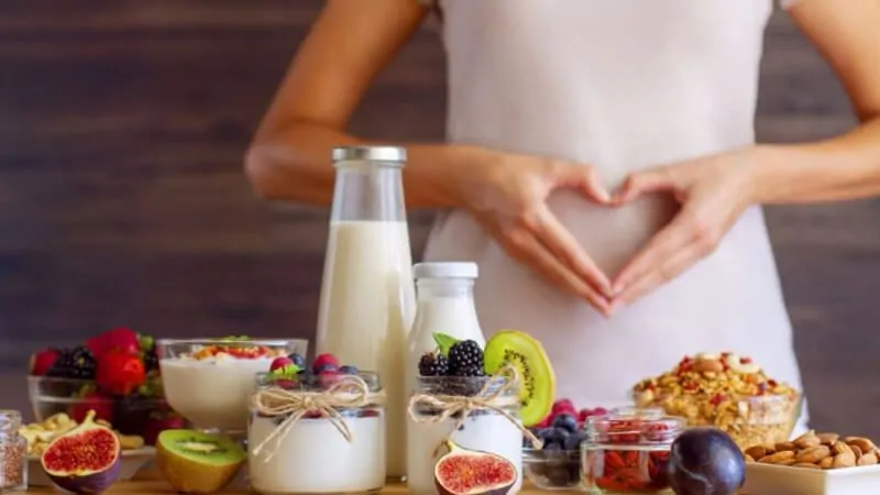 imagem com alimentos probióticos saudáveis