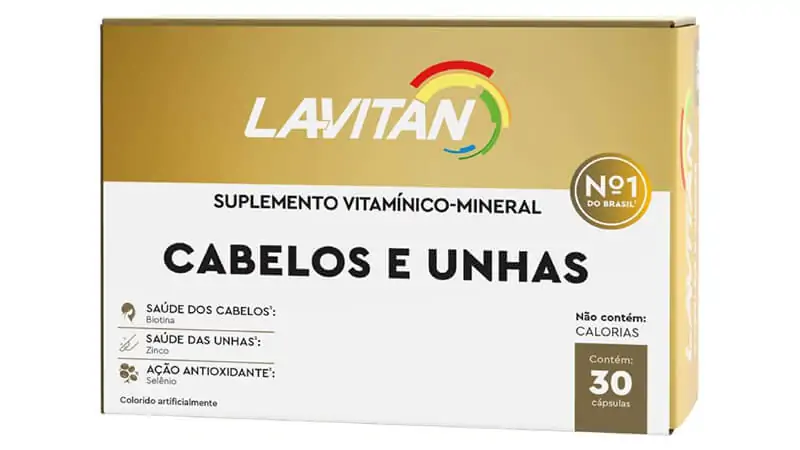 imagem com o suplemento vitamínico para cabelos e unhas da Lavitan