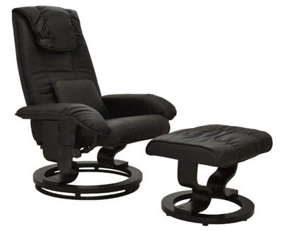 imagem de uma cadeira de massagem Louisiana na cor preta com puff