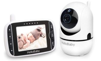 imagem de uma babá eletrônica Hello Baby com um receptor de LCD de 3.2 polegadas e uma câmera transmissora