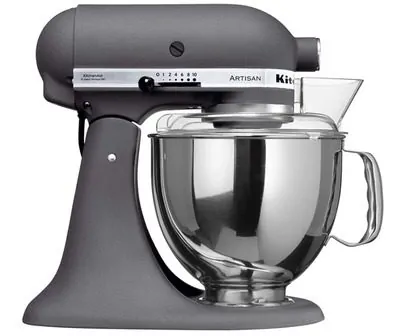 foto de uma batedeira KitchenAid Stand Mixer Artisan na cor cinza com tigela de aço inoxidavel