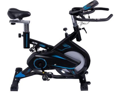 imagem de uma bicicleta para spinning da Acte Sports na cor preta e azul