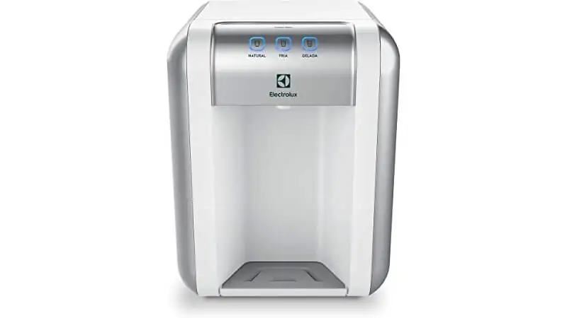 Purificador de Água Electrolux imagem de um purificador de água Electrolux na cor branca com detalhes em cinza