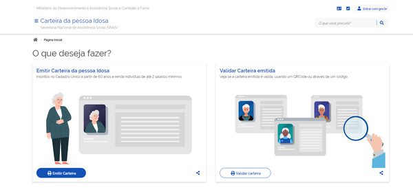 Página para fazer carteirinha do idoso