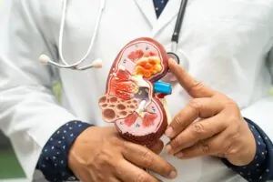 Representação de rim saudável e rim policístico